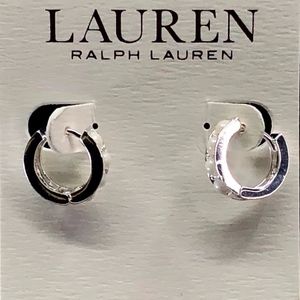 NWT Lauren Pearl Silver-Tone Huggie Pearl Earrings